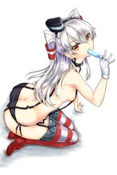 amatsukaze_(kantai_collection) black_panties female heels kantai_collection pantsu renkon sideboob solo stockings string_panties thighhighs topless yellow_eyes