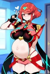 1girls ai_generated ass big_breasts breasts female female_focus hips huge_ass huge_breasts large_breasts light-skinned_female looking_at_viewer peace_sign pregnant pregnant_belly pregnant_female pyra red_eyes red_hair smiling thick_thighs thighs wide_hips xenoblade_chronicles_2