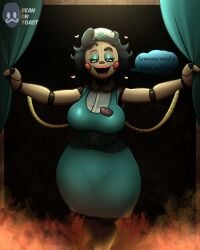 2025 2d 2d_(artwork) 2d_artwork animatronic animatronic_female artist_logo artist_name beanontoast big_breasts black_hair breasts dollie_(fnaf) female five_nights_at_freddy's five_nights_at_freddy's:_secret_of_the_mimic five_nights_at_freddy's:secret_of_the_mimic light-skinned_female nurse robot robot_girl robot_joints secret_of_the_mimic solo thick_thighs