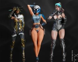 beach beach_walk bikini blonde_female blonde_hair blue_eyes blue_lingerie bo-katan_kryze breasts exclusive female floor full_nude fully_nude helmet ines_(the_first_descendant) lingerie may_the_4th_be_with_you no_clothes patreon patreon_artist pose posing posing_for_picture sharen_(the_first_descendant) star_wars tanned tanned_female tanned_skin the_first_descendant the_mandalorian voidrmabyss walking