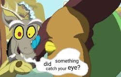 ass ass_focus dialogue discord_(mlp) gay male my_little_pony my_little_pony naughtybits pixel_art self_upload text_bubble