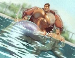 4boys absolutbleu bara bara_tiddies bara_tits big_chest big_nipples big_pecs gay huge_chest huge_pecs male male/male/male/male mermaid mermaid_tail merman muscular muscular_male pool pool_sex public_sex