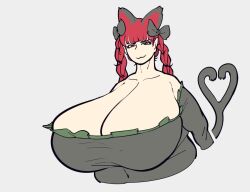 1girls :3 bow breasts cat_tail cooooookin female heart-shaped_tail huge_breasts kemonomimi red_hair rin_kaenbyou touhou