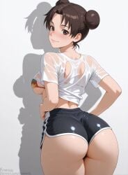 1girls ai_generated ass ass_focus big_ass big_butt bikini bikini_top bikini_under_clothes bravarts brown_eyes brown_hair bubble_ass bubble_butt cleavage crop_top female female_focus female_only hair_bun hi_res high_resolution highres large_ass light-skinned_female light_skin looking_at_viewer looking_back naruto naruto_(classic) naruto_(series) naruto_shippuden pale-skinned_female pale_skin patreon_username pinup presenting_ass presenting_butt see-through see-through_clothing short_hair shorts shounen_jump shueisha sideboob small_breasts solo solo_female solo_focus tenten tied_hair very_high_resolution watermark weekly_shonen_jump wet wet_body wet_shirt wet_skin white_background