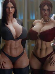 2girls 3d 3d_(artwork) abs artist_request black_widow_(marvel) cleavage curvaceous_figure curvy_figure huge_breasts natasha_romanoff panties scarlett_johansson thick_thighs