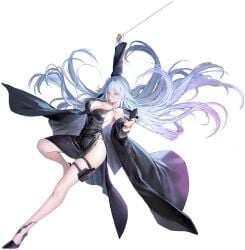 aiming_at_viewer arm_up azur_lane bare_shoulders black_background black_dress black_footwear black_jacket blue_eyes blue_hair blue_nails breasts cg cleavage closed_mouth coat cocktail_dress collarbone dress female floating_hair full_body gradient_hair gun hair_between_eyes halterneck handgun high_heels holding holding_gun holding_microphone holding_weapon holster jacket jacket_on_shoulders jewelry large_breasts legs long_hair long_sleeves looking_at_viewer multicolored_hair nail_polish off_shoulder official_alternate_costume official_art open_clothes panties pistol ring side_slit sidelocks silver_hair simple_background sleeveless_dress smile solo sovetsky_soyuz_(azur_lane) sovetsky_soyuz_(skyfall_agent)_(azur_lane) standing thigh_holster thigh_strap thighs transparent_background underwear very_long_hair weapon white_hair wind wind_lift