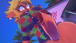 1futa 3d anthro belly big_breasts big_penis bottomless cum deer deltarune earrings from_below furry futanari looking_at_viewer looking_down low-angle_view noelle_holiday open_mouth pov precum red_nose reindeer sloppydragons solo tagme undertale_(series) vrchat