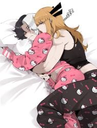 2girls cute female female_only hello_kitty_(series) hugging kissing licking licking_neck luna_snow luna_snow_(marvel_rivals) magik_(illyana_rasputin) magik_(marvel_rivals) marvel marvel_rivals masoq095 pajamas sleeping spooning sweat sweating wholesome yuri