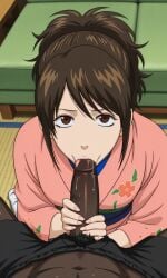 1boy 1boy1girl 1girls 2d african african_male ai_generated asian asian_female bbc big_penis blowjob boy breasts brown_eyes brown_hair couch dark-skinned_male dark_penis dark_skin dining_room ear eye_contact feet female fingers floor fluids gintama gintama:_be_forever_yorozuya girl girly high_ponytail interracial interracial_sex japan japanese_clothes japanese_clothing japanese_female kimono legs looking_at_viewer male male/female nails nails_painted navel nose ponytail pov pubic_hair quietns saliva shimura_tae small_breasts sucking sucking_penis tongue tongue_out_blowjob yukata