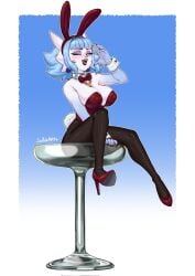 1girls 2025 anthro black_lips blue_hair bunny_ears bunny_tail bunnysuit detached_collar earrings eliza_(jollysart) female female_only freckles gardevoir generation_3_pokemon heels hi_res jollysart looking_at_viewer neck_ribbon nintendo open_mouth pantyhose pokemon pokemon_(species) pokemorph shiny_gardevoir shiny_pokemon sitting smiling smiling_at_viewer solo wink winking_at_viewer wrist_cuffs