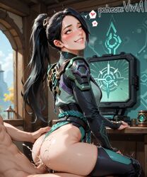1boy 1girls ai_generated asian black_hair brown_eyes cum female male riot_games sage_(valorant) sex tagme valorant viviai