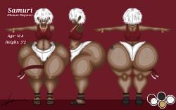 big_ass booty_shorts bracelets bubble_butt chain_necklace daisy_dukes dark-skinned_male dark_skin demon denim_shorts disguise doopie enormous_ass fat_ass femboy femboy_only huge_ass human_disguise jewelry oc original_character reference_sheet samuri_(stoopiedoopie) sandals sharp_teeth tagme thick_thighs white_hair
