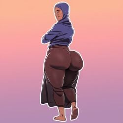 ai_generated ass d-art_style dark-skinned_female dark_skin fat_ass feet female from_behind gilf hijab huge_ass looking_at_viewer looking_back mature_female see-through_clothing tan_skin walking wide_hips