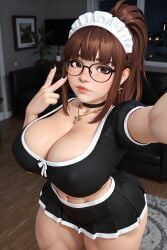 1girls 3d 3d_(artwork) ai ai_generated big_ass big_breasts breasts brown_hair busty cleavage female freckles glasses madz_(oc) maid maid_headdress maid_outfit maid_uniform ponytail radnsad sidelocks solo solo_female solo_focus thick_ass thick_thighs