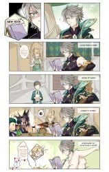 alhaitham_(genshin_impact) gay genshin_impact implied_sex joke_art kamasutra kaveh_(genshin_impact) reading yaoi