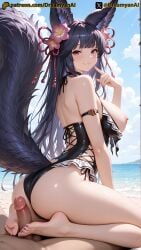 2025 ai ai_assisted ai_generated animal_ears anime anime_style artist_name ass barefoot beach big_tail bikini bikini_bottom bikini_top black_fur black_hair breasts breasts_out dreamyan_ai erune erune_race_(granblue_fantasy) feet fluffy_ears fluffy_tail footjob granblue_fantasy hi_res high_quality high_resolution highres huge_tail infit long_ears long_hair long_tail looking_at_viewer looking_back nipples patreon pink_eyes red_eyes seductive seductive_eyes seductive_look seductive_pose seductive_smile smile smiling tail thick_ass thick_thighs thighs uncensored white_body white_skin yuel_(granblue_fantasy)