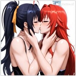 2girls ai_generated akeno_himejima girlfriends high_school_dxd lesbian_couple lesbian_focus lesbian_kiss rias_gremory yuri yuri yuri