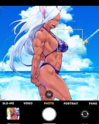 1girls 2d abs big_thighs bikini boku_no_hero_academia breasts clauschristmas2 closed_eyes dark-skinned_female dark_blue_bikini female female_only kemonomimi medium_breasts mirko miruko muscular muscular_female my_hero_academia ocean photo_(medium) rabbit_ears rabbit_girl rabbit_tail rumi_usagiyama sea tagme thighs tongue tongue_out wet wet_body white_hair