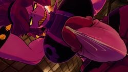 1futa 3d anthro big_breasts close-up cum futanari hand_on_another's_head looking_at_viewer looking_down pov precum purple_body reptile scalie sharp_teeth sloppydragons spiked_bracelet tagme vrchat wide_hips
