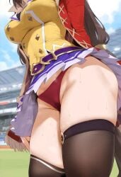 ai_generated animal_ears brown_hair costume el_condor_pasa_(umamusume) female horse_girl long_hair red_panties thighs thighs_focus umamusume umamusume_pretty_derby