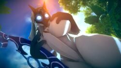 1futa 3d anthro big_breasts big_penis from_below futanari hand_on_breast kindred league_of_legends mask sloppydragons solo touching_breast vrchat white_body white_fur