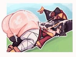 1girls animated animated animated ass bottomless brown_hair bubble_butt covered_in_cum cum cum_everywhere cum_on_ass cum_on_back eye_patch face_down_ass_up huge_ass kono_subarashii_sekai_ni_shukufuku_wo! megumin notsawl shaking_butt shortstack top-down_bottom-up witch_hat