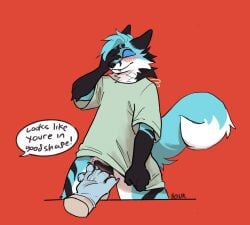 andromorph animal_genitalia animal_pussy anthro bodily_fluids bottomless canid canine canine_genitalia canine_pussy clothed clothing disembodied_hand doctor embarrased_horny embarrassed finger_fuck fingering fox genital_fluids genitals intersex krakencalamari mammal physical_exam pussy rex_(fireskulls12) shirt solo t-shirt topwear vaginal_fluids vaginal_penetration