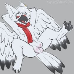 animal_genitalia anthro avian basilthecrow bird corvid corvus_(genus) crow crowgryphon genitals male oscine passerine presenting sheath solo taintedstar wings