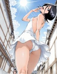 1girls accurate_art_style ai_generated ai_hands arm_behind_back ass ass_focus asymmetrical_bangs backless_dress backless_outfit black_hair bleach building cleft_of_venus clothed clothes_lift clothing cloud day dress dress_lift drooling erect_nipples erect_nipples_under_clothes female female_focus female_only from_behind from_below hair_between_eyes high_resolution highres kneepits kuchiki_rukia large_filesize licking light-skinned_female light_skin looking_at_viewer looking_back manga_style nipples noxxi_(artist) open_mouth outdoors panties pantyshot pervert petite pokies public_indecency purple_eyes pussy pussy_juice pussy_juice_drip pussy_juice_drip_through_clothes pussy_juice_string round_ass saliva saliva_drip saliva_string saliva_trail seductive seductive_look seductive_pose sexually_suggestive shiny_hair shiny_skin short_dress short_hair side_bangs sideboob skinny sky sleeveless sleeveless_dress slender_body slender_waist small_ass solo solo_focus standing street sundress sunlight tongue tongue_out underwear upskirt wet_clothes wet_panties wet_pussy white_dress white_panties white_underwear wind wind_lift