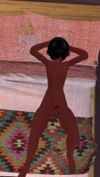 black_hair cock completely_nude demon demon_boy demon_horns dick erect_penis incubus laying_down laying_on_bed male nude penis red_skin solo solo_male tongue_out vrcfemboy vrchat vrchat_avatar