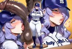 1boy ai_generated baseball_cap baseball_mitt baseball_uniform blue_hair blush breasts busty camilla_(fire_emblem) commission fellatio female fire_emblem fire_emblem_fates half-closed_eyes hat heart licking lips long_hair looking_at_viewer nintendo oral patreon patreon_url patreon_username penis purple_eyes purple_hair saliva shoes sinderellaart sportswear straight thick tongue tongue_out uncensored voluptuous