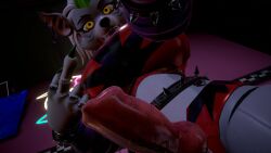 1futa 3d anthro canid canine_penis five_nights_at_freddy's five_nights_at_freddy's:_security_breach flipping_viewer_off fnaf from_below futanari hand_on_another's_head knot knotted_penis looking_at_viewer looking_down low-angle_view middle_finger pov roxanne_wolf_(fnaf) sloppydragons solo tagme vrchat