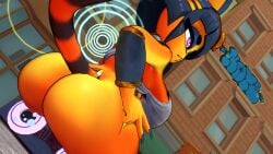 3d animal_crossing ankha ankha_(animal_crossing) anthro big_ass big_breasts breasts feline female from_behind furry low-angle_view sloppydragons solo tagme tail thick_thighs vrchat wide_hips