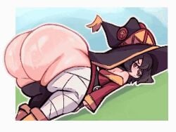 1girls animated animated animated ass bottomless brown_hair bubble_butt eye_patch face_down_ass_up huge_ass kono_subarashii_sekai_ni_shukufuku_wo! megumin notsawl shaking_butt shortstack top-down_bottom-up witch_hat