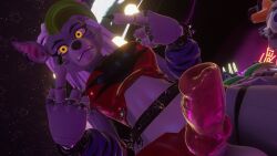1futa 3d anthro belt_around_belly canid canine_penis five_nights_at_freddy's five_nights_at_freddy's:_security_breach fnaf from_below fur furry knot knotted_penis looking_at_viewer looking_down middle_finger midriff roxanne_wolf_(fnaf) sloppydragons tagme vrchat