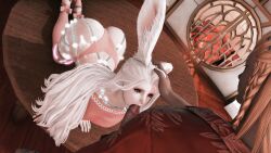 1boy 1girls 3d bnuy bunny_ears bunny_girl facefuck fellatio female final_fantasy final_fantasy_xiv long_hair male obedient on_fours penis sucking sucking_penis thirsty viera white_hair