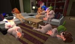 5boys 7girls bisexual bisexual_female crossover diamonddog246 dual_persona female group_sex human_meggy inkling inkling_boy interspecies kissing male meggy_spletzer melony_(smg4) nude nude_female nude_male oc original_character saiko_bichitaru_(smg4) sex smg4 splatoon tari