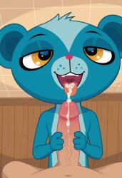 ai_generated civitai close-up cum cum_drip cum_from_penis cum_in_mouth cum_on_tongue happy hasbro indoors licking licking_penis littlest_pet_shop_(2012) looking_at_viewer male male_only naked penis pov_penis smile smiling smiling_at_viewer sunil_nevla