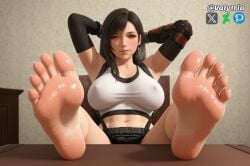 absurd_res ai_generated armpits arms_behind_head ass big_ass black_hair blush breasts brown_eyes feet feet_focus feet_together feet_up female final_fantasy final_fantasy_vii final_fantasy_vii_remake foot_fetish foot_focus foot_play sexy sexy_armpits shaved_armpit soles solo_female solo_focus tifa_lockhart valytria wide_hips