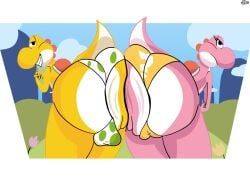 absurd_res ass ass_to_ass big_butt butt_focus camel_toe clothing dinosaur duo female feral gesture hand_gesture hi_res killrabs looking_at_viewer male male/female mario_bros nintendo prehistoric_species reptile scalie underwear upset yoshi