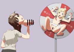 2girls bar_censor bondage borusen censored detachable_head diphallia diphallism female futanari holding_head intersex mito_kumi_(borusen) monophallia multi_genitalia multi_penis original_character penis penis_neck penis_nipples snuff spinning_wheel unusual_genitalia_placement unusual_penis_placement what
