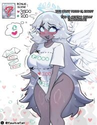 1girls angel breasts embarrassed emily_(hazbin_hotel) faultiefall female female_only hazbin_hotel hellaverse seraph shy strip_game sweat sweatdrop sweating thick_thighs thighs