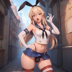 1futa ai_generated alley blowjob_gesture brat futanari kantai_collection looking_at_viewer pasart shimakaze_(kantai_collection) solo solo_futa standing trap
