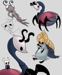 antennae_(anatomy) anthro arthropod arthropod_abdomen beetle blush female feral genitals giraffe_weevil godseeker group hi_res hollow_knight insects konen leg_eater_(hollow_knight) male mask no_feet no_source presenting presenting_vulva pussy shaded solid_eyes team_cherry the_knight_(hollow_knight) vessel_(species) vulva weevil willoh_(hollow_knight)