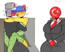 3girls amogus big_ass big_breasts breasts breasts_to_breasts breath_cloud clothed clothing countryhumans countryhumans_girl female female_only heart_symbol kak0yt0_chel kissing large_breasts lesbian lesbians russia_(countryhumans) sitting_on_chair turkey_(countryhumans) twitter_username ukraine_(countryhumans) yuri