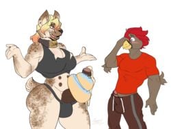 anthro ass avian balls big_balls big_butt big_penis boon_digges breasts bulge cleavage clothed clothing collar cum fa20xx food food_play futa_with_male futanari hyena intersex male mammal multi_nipple muscular muscular_intersex nipples penis snavel uncut