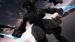 1girls 3d 4_fingers anthro armor big_breasts breasts clothed female from_below halo_(series) sangheili scalie sloppydragons solo tagme vrchat wide_hips