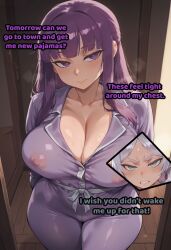 ai_generated big_breasts breasts clothed clothing color elf elf_female english_text female female_focus female_only fern_(sousou_no_frieren) frieren frieren_beyond_journey's_end hi_res large_breasts light-skinned_female light_skin long_hair luckypathai nipple_bulge nipples_visible_through_clothing solo solo_female sousou_no_frieren text thick_thighs white_hair