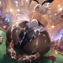 ai_generated ass casino cum cum_on_ass cum_on_feet dm4freeairequests feet kneeling league_of_legends looking_back playboy_bunny riven soles