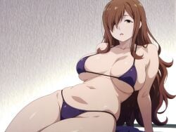 ai_assisted ai_generated bikini breasts brown_hair chubby curvy curvy_figure female indoors kono_subarashii_sekai_ni_shukufuku_wo! large_breasts mature_female one_eye_obstructed spasibo15 wiz_(konosuba)